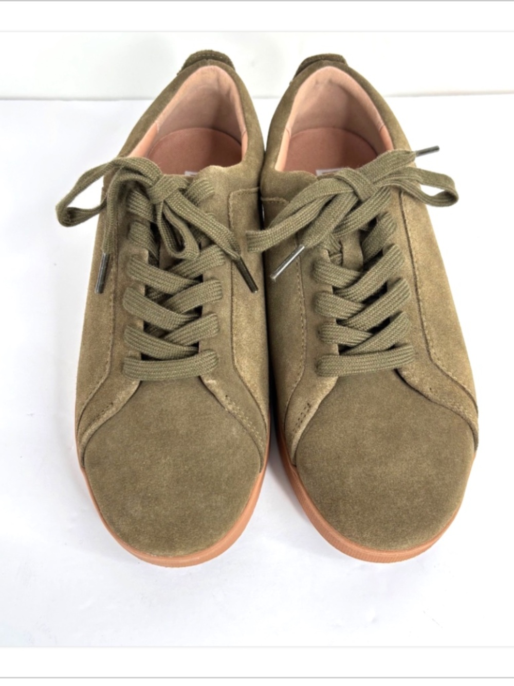 Fit Flop Rally Suede Sneakers 7.5 Mossy Green Lace Comfort Casual Non Slip Vegan